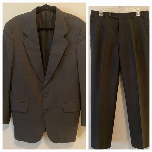 Oscar De La Renta 2 pc Gray Suit Single-Breast Jacket Blazer Pants XL - Picture 1 of 16